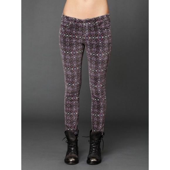 Free People Skinny Printed Velvet Jeans - Picture 3 of 6